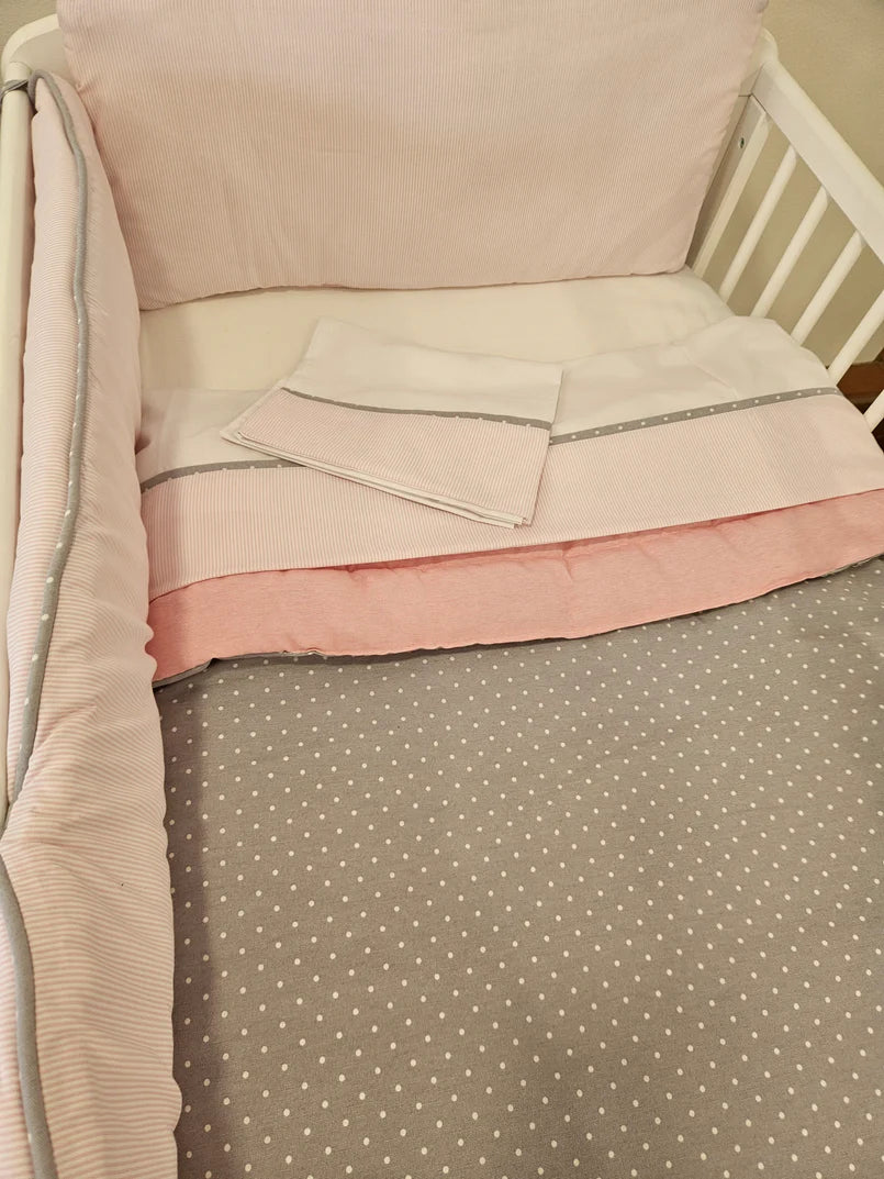 Set de Cuna Rosado - Puntitos Gris