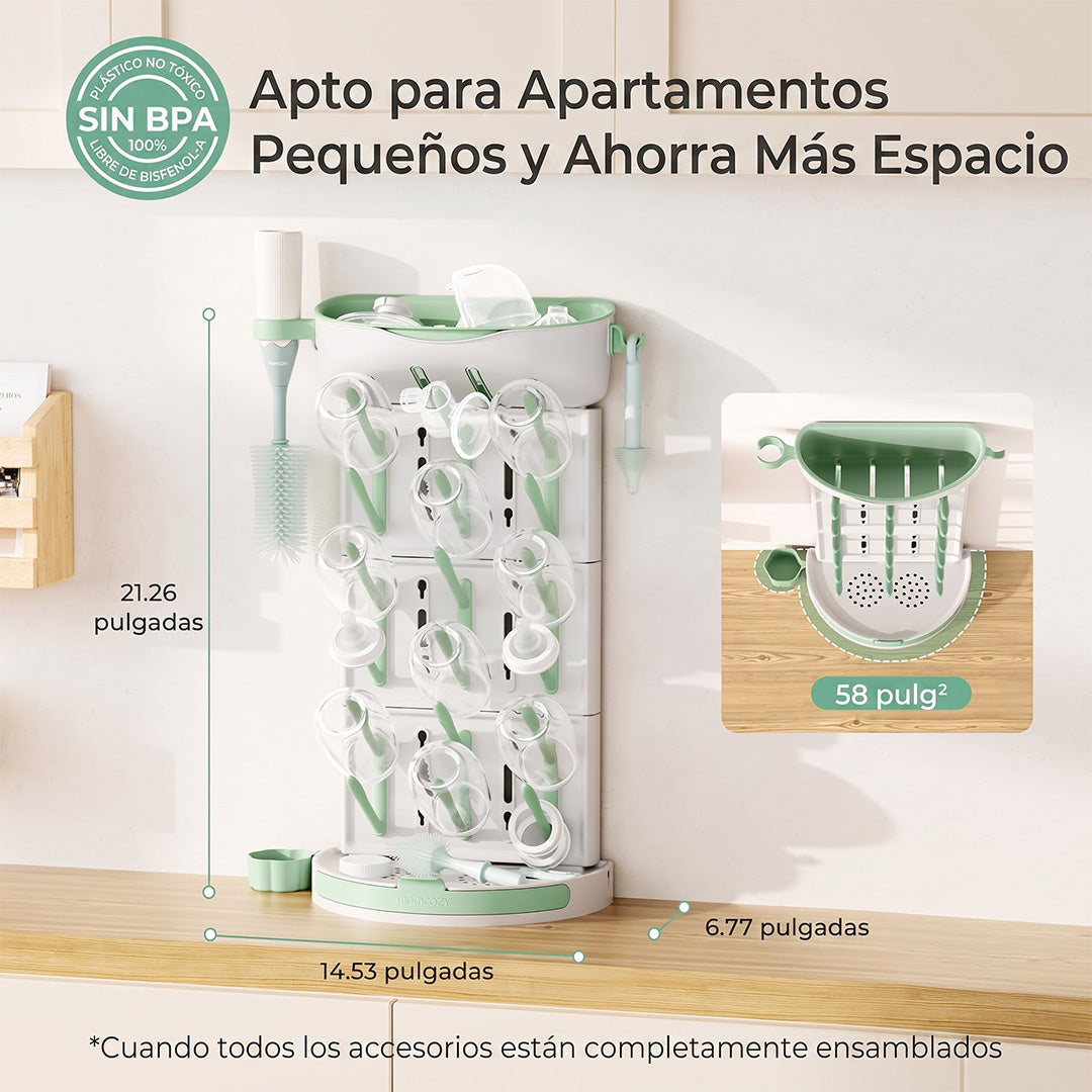Escurridor de mamaderas apilable armado en el mesón