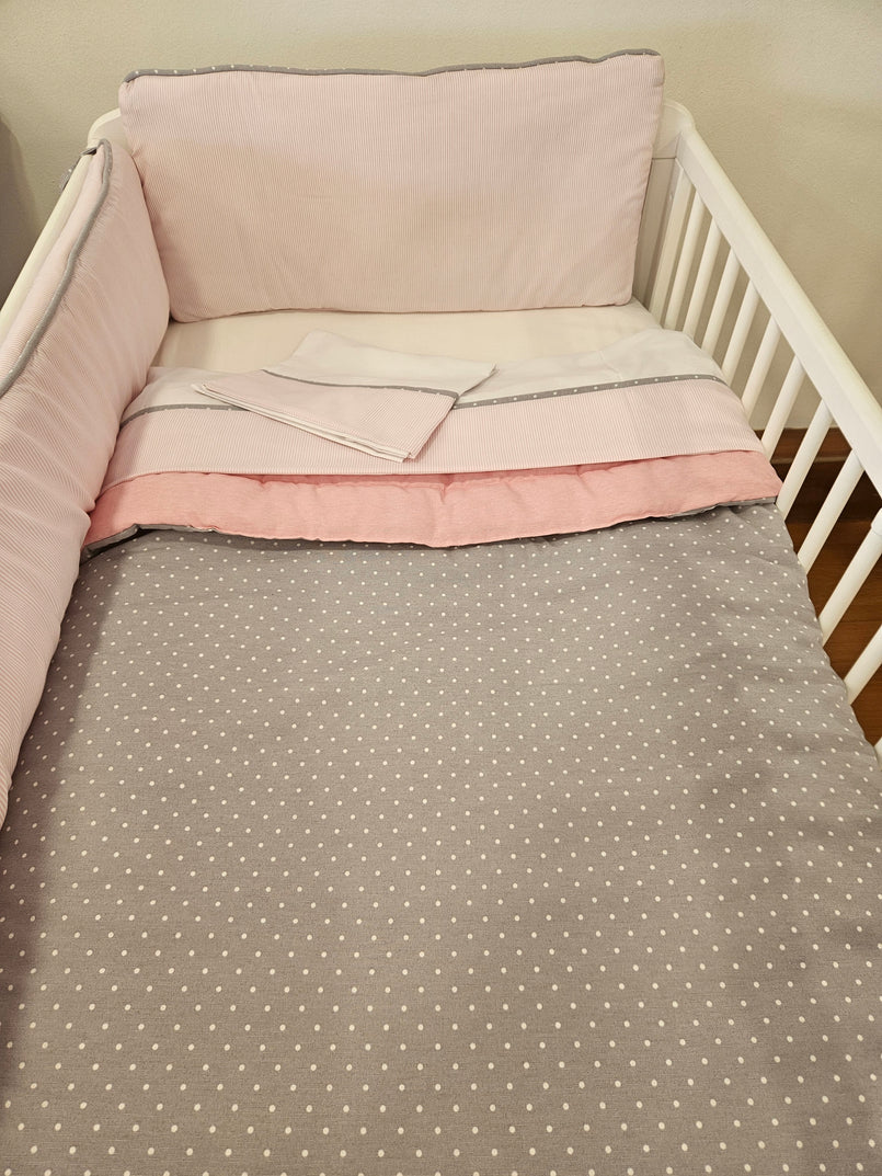 Set de Cuna Rosado - Puntitos Gris
