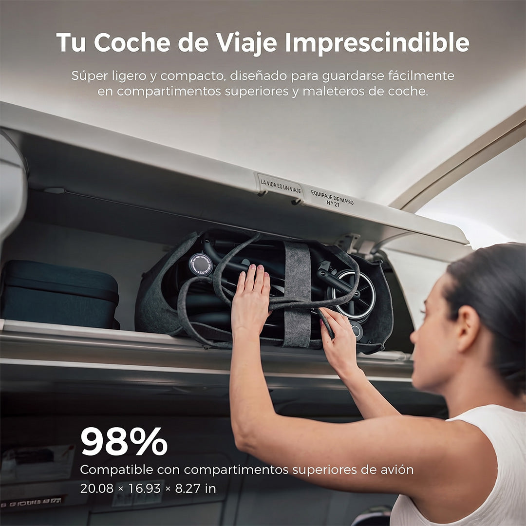Coche TuckGo en el compartimento superior del avión