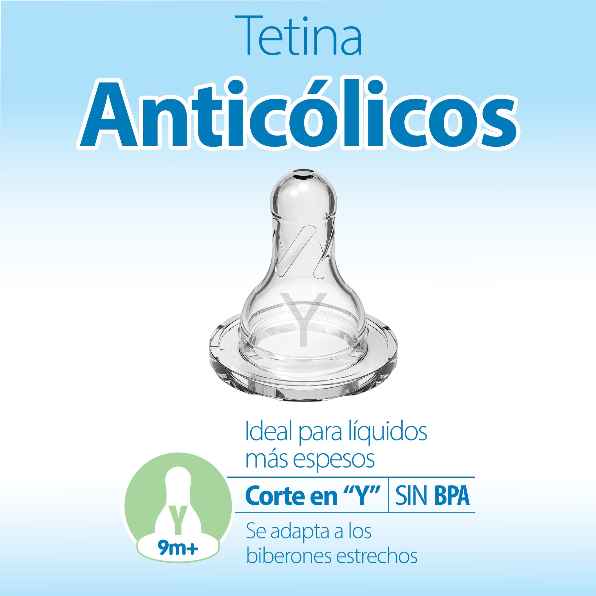 Tetina Anticólico Estándar 2UN 9M+ Corte "Y" (Líquidos más espesos)