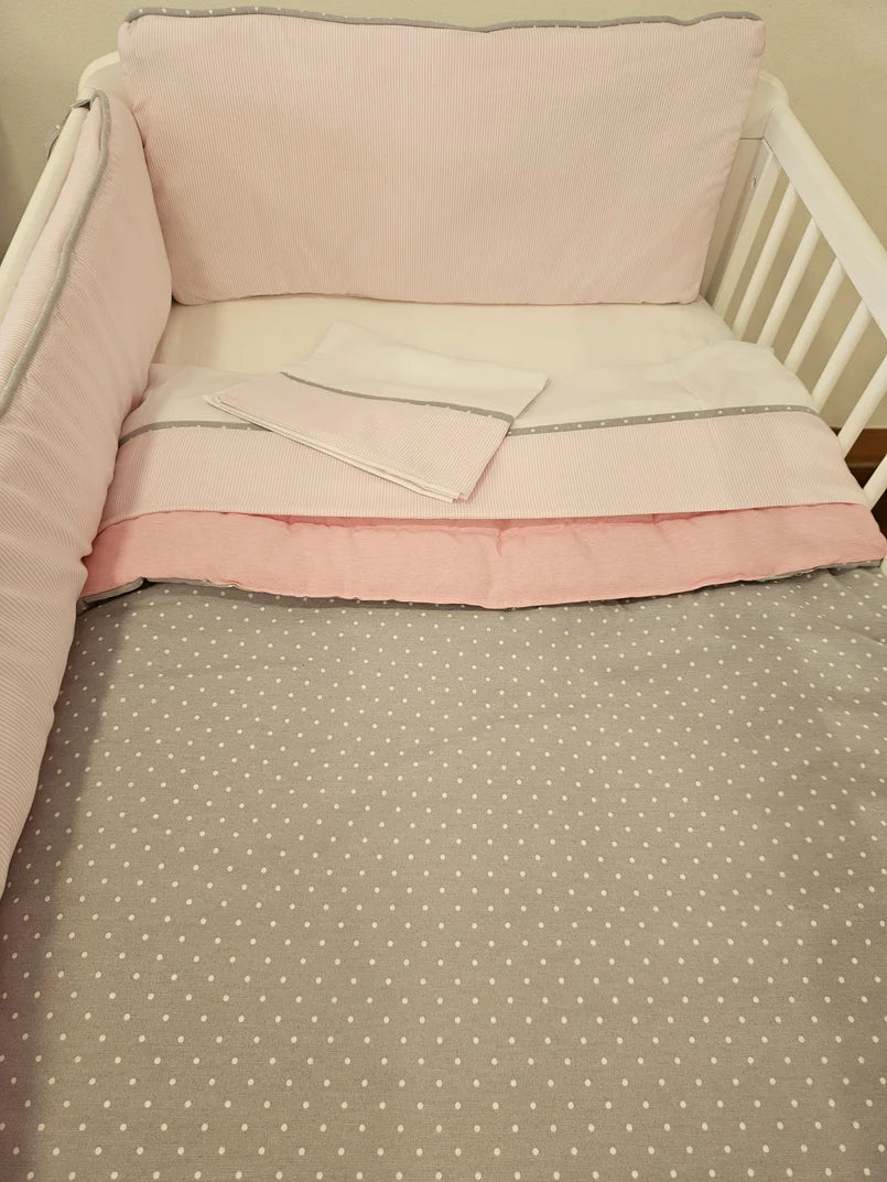 Set de Cuna Rosado - Puntitos Gris - cuna 70 x 140
