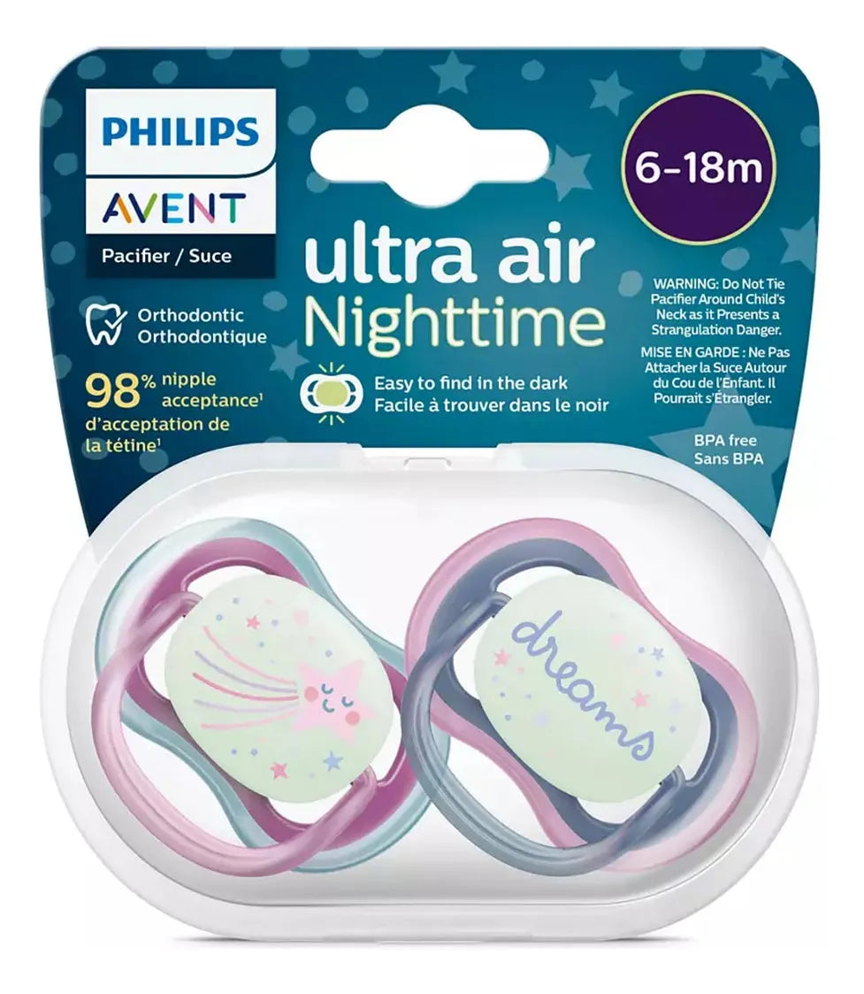 Set 2 Chupetes Ultra Air Night 6-18 meses Girl