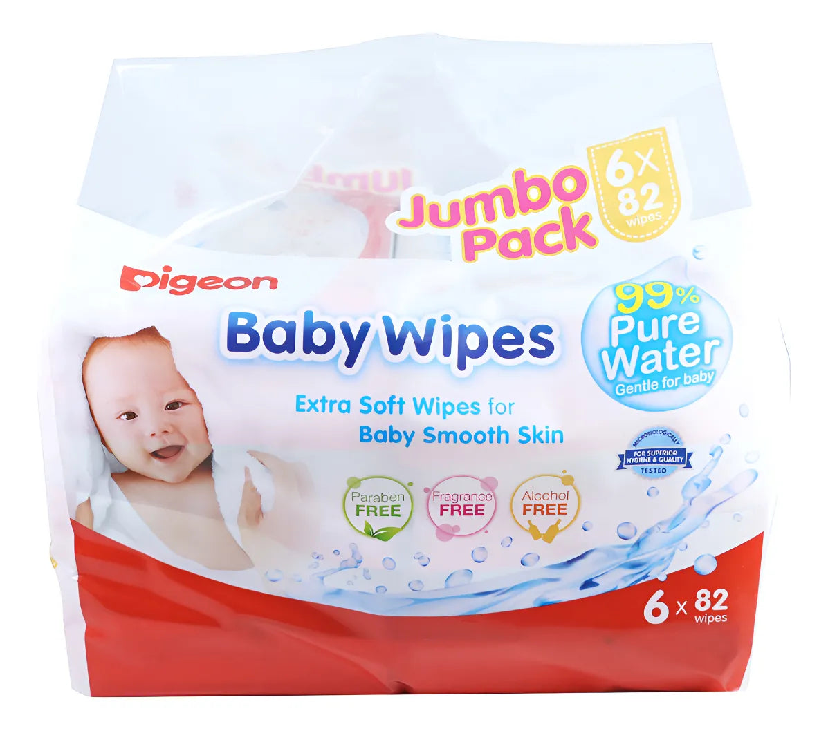 Toallita Humeda 82 Hojas 99% Agua Pura 6 en 1 Bolsa Pigeon