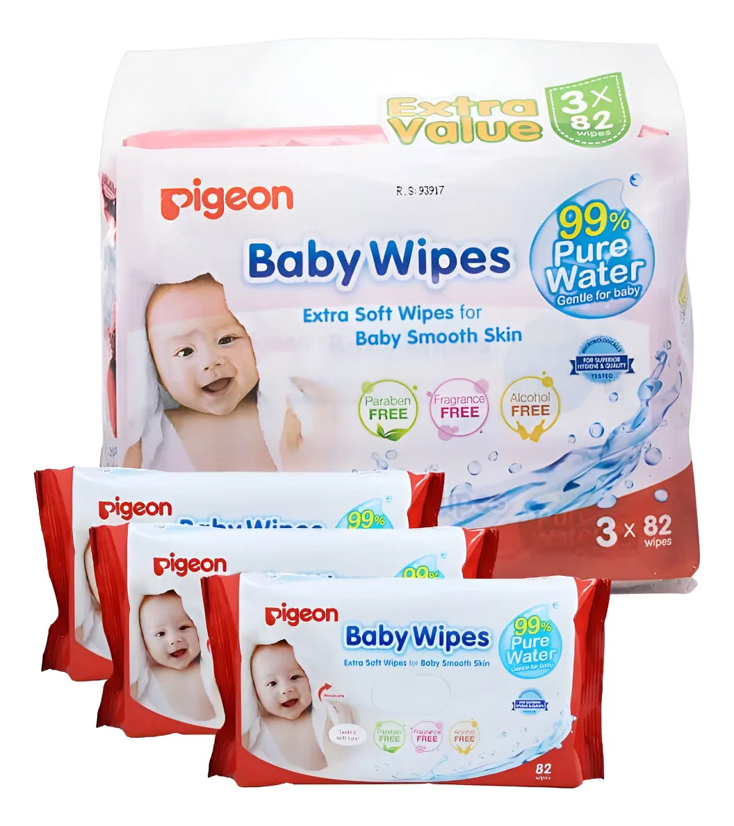 Toallita Humeda 82 Hojas 99% Agua Pura 3en 1 Bolsa Pigeon