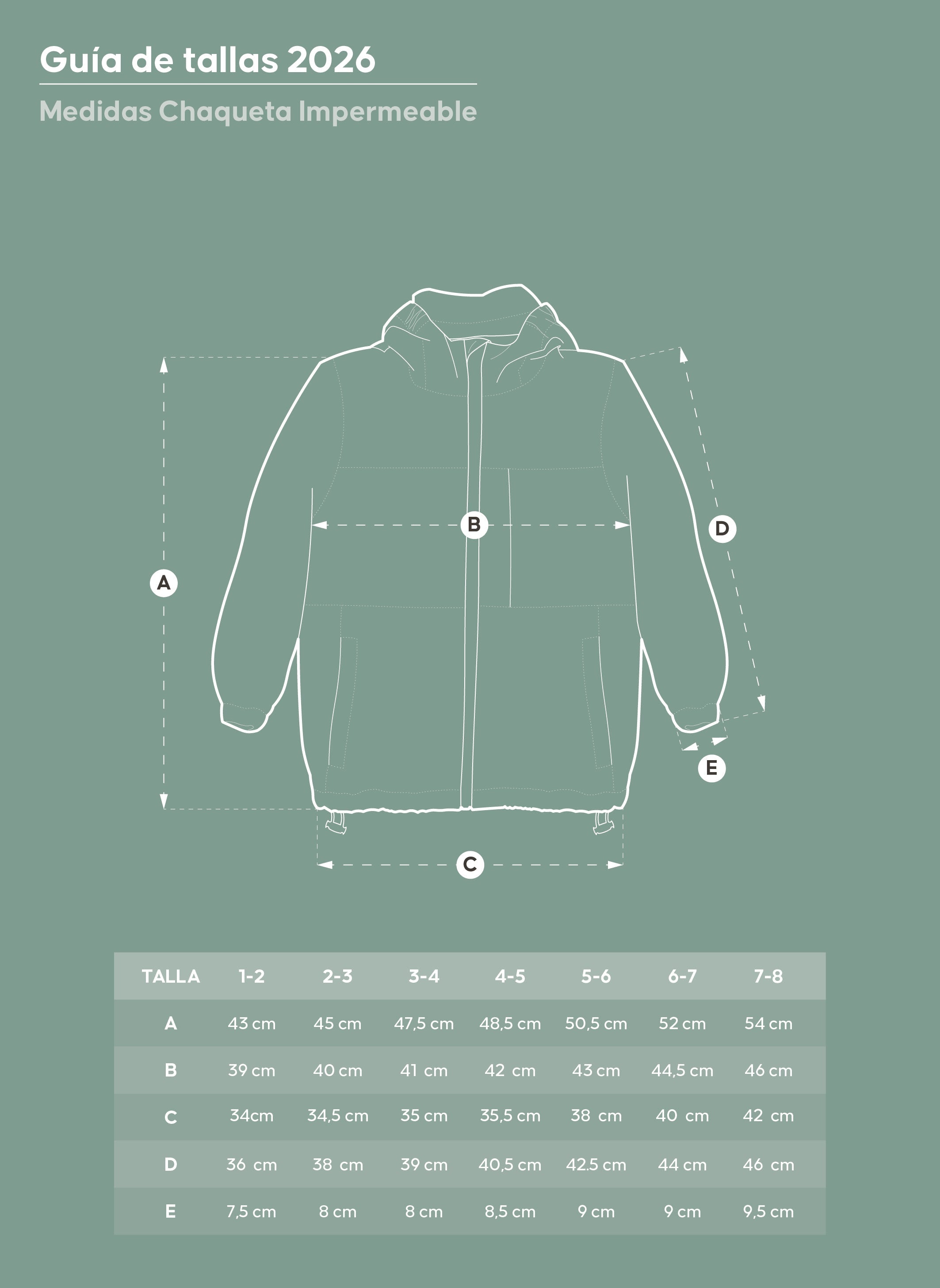 Guía de tallas chaquetas Roda