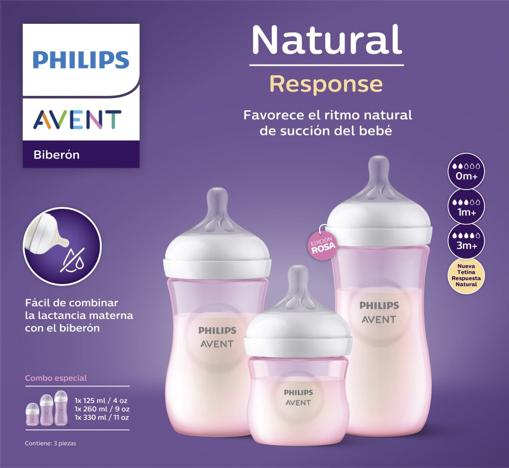 Set 3 mamaderas Natural response 125 ml, 260 ml, 330 ml