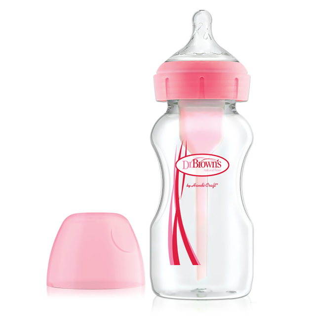 Mamadera Anticólico Boca Ancha 270ml Rosado Dr Brown’s