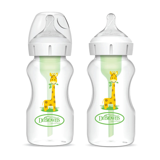 Pack 2 Mamaderas Anticólico Boca Ancha 270ml con Tetina 3M+ Jirafa Dr Brown’s