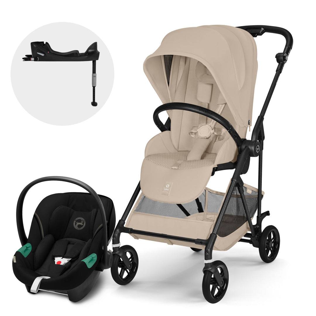 Travel System Melio Carbon + Aton S2 + Base Almond Beige